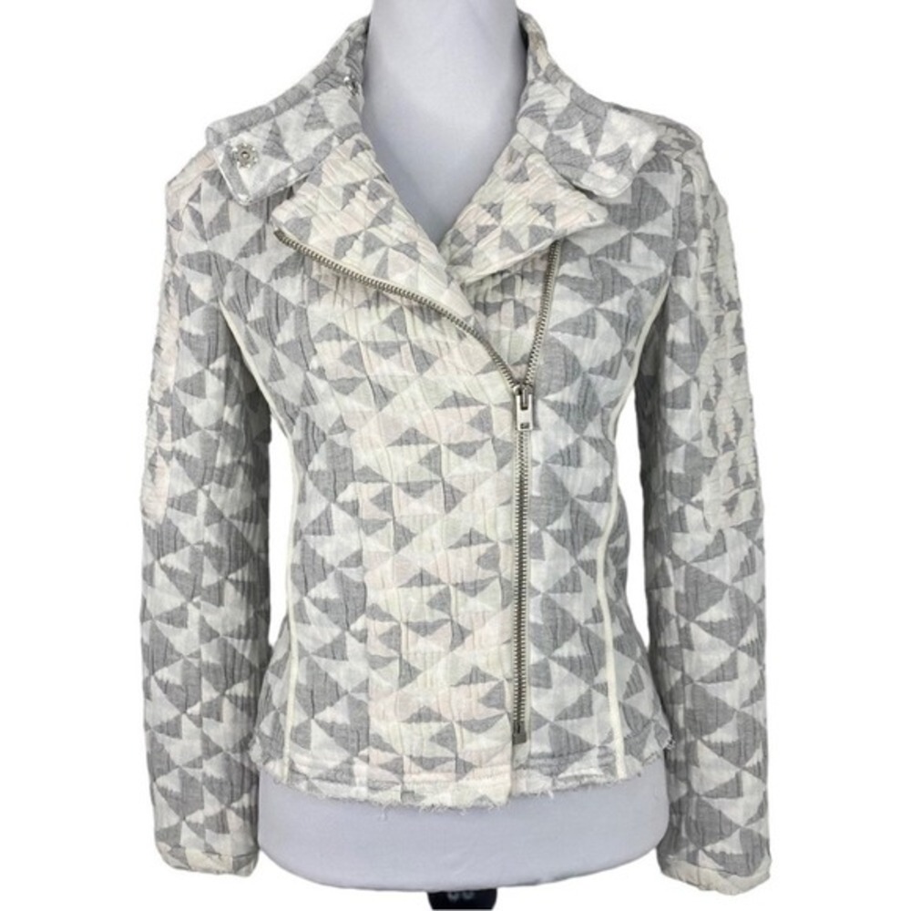 IRO Otavia White Geometric Textured Moto Jacket‎ Asymmetric Zip Womens 36 US 4